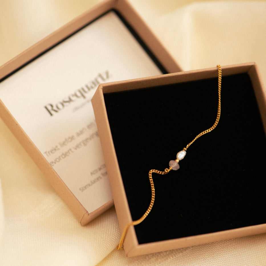 Elemental armband - Rozenkwarts  |  Verguld en zilver